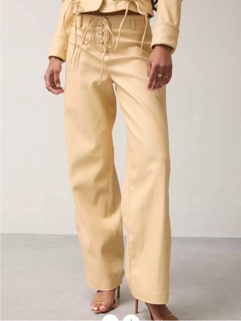 Saemdi Gia Faux Leather Wide Leg Lace Up Front Pants Women Small Cream